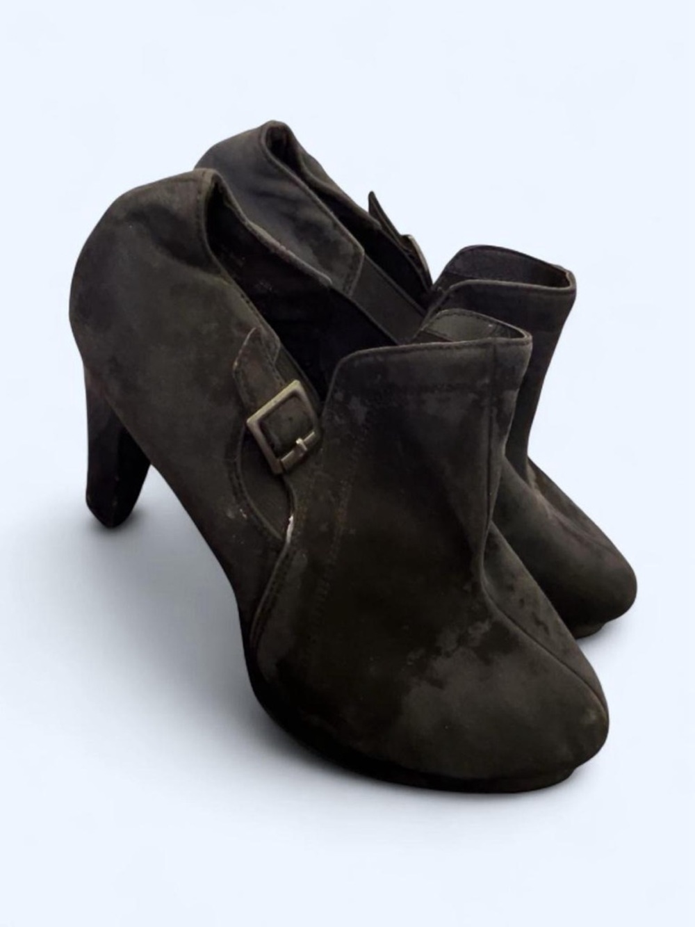 FIONI Clothing Black Suede High Heel Ankle Booties with Buckle Accent